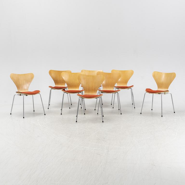 Arne Jacobsen, stolar, 8 st, "Sjuan", Fritz Hansen, Danmark, 1981.