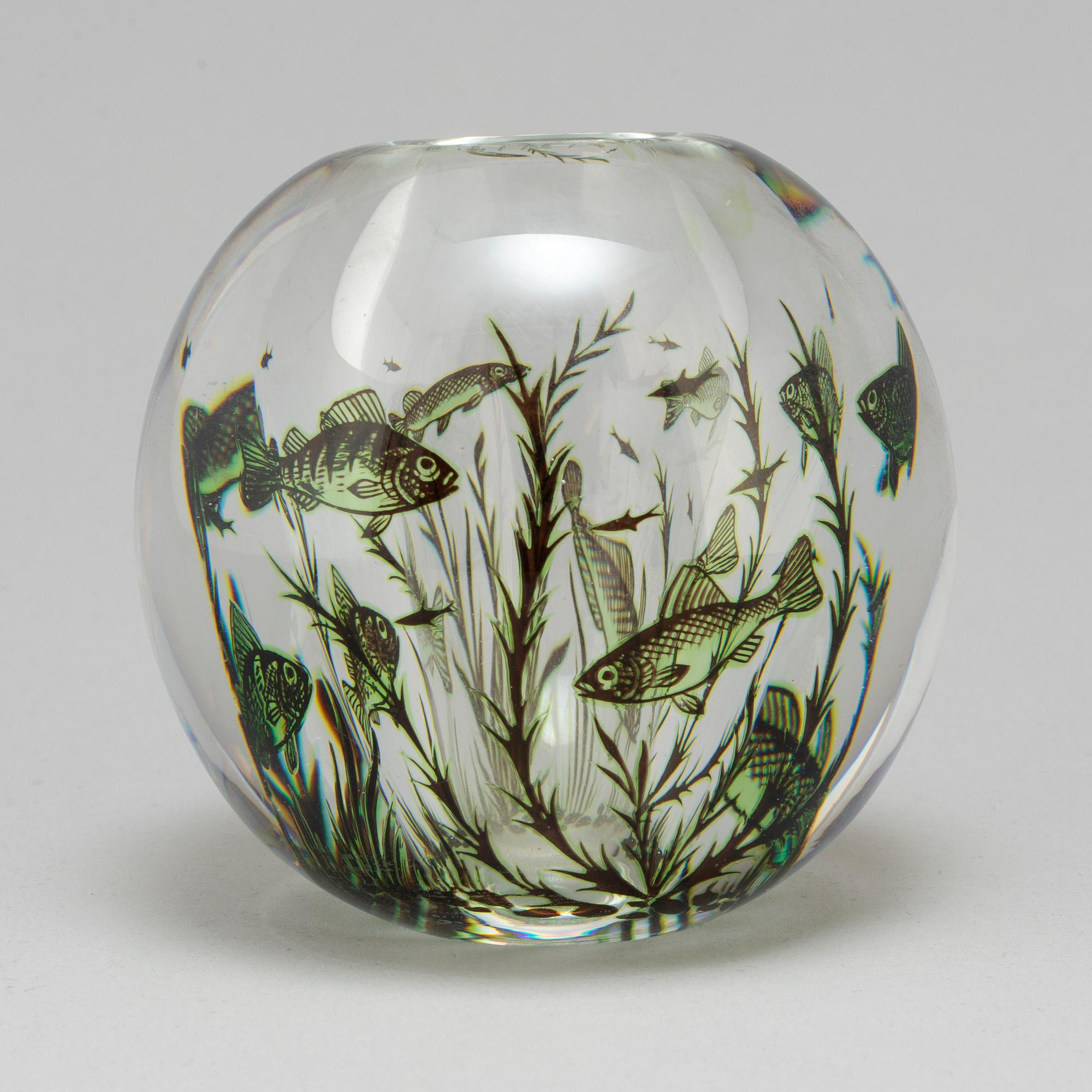EDWARD HALD, a 'Fiskgraal' glass vase from Orrefors, signed.