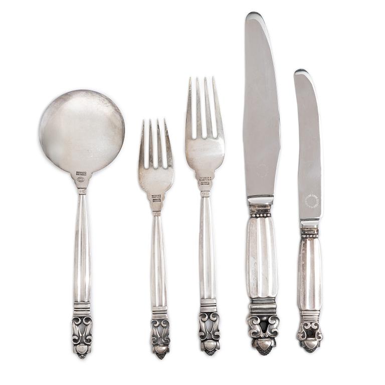 Georg Jensen, bestick, 30 delar, sterling silver, modell "Konge/Acorn", design Johan Rohde, Köpenhamn, Danmark, efter 1945.