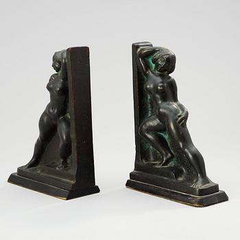 A pair of Axel Gute bronze book ends, 1929.