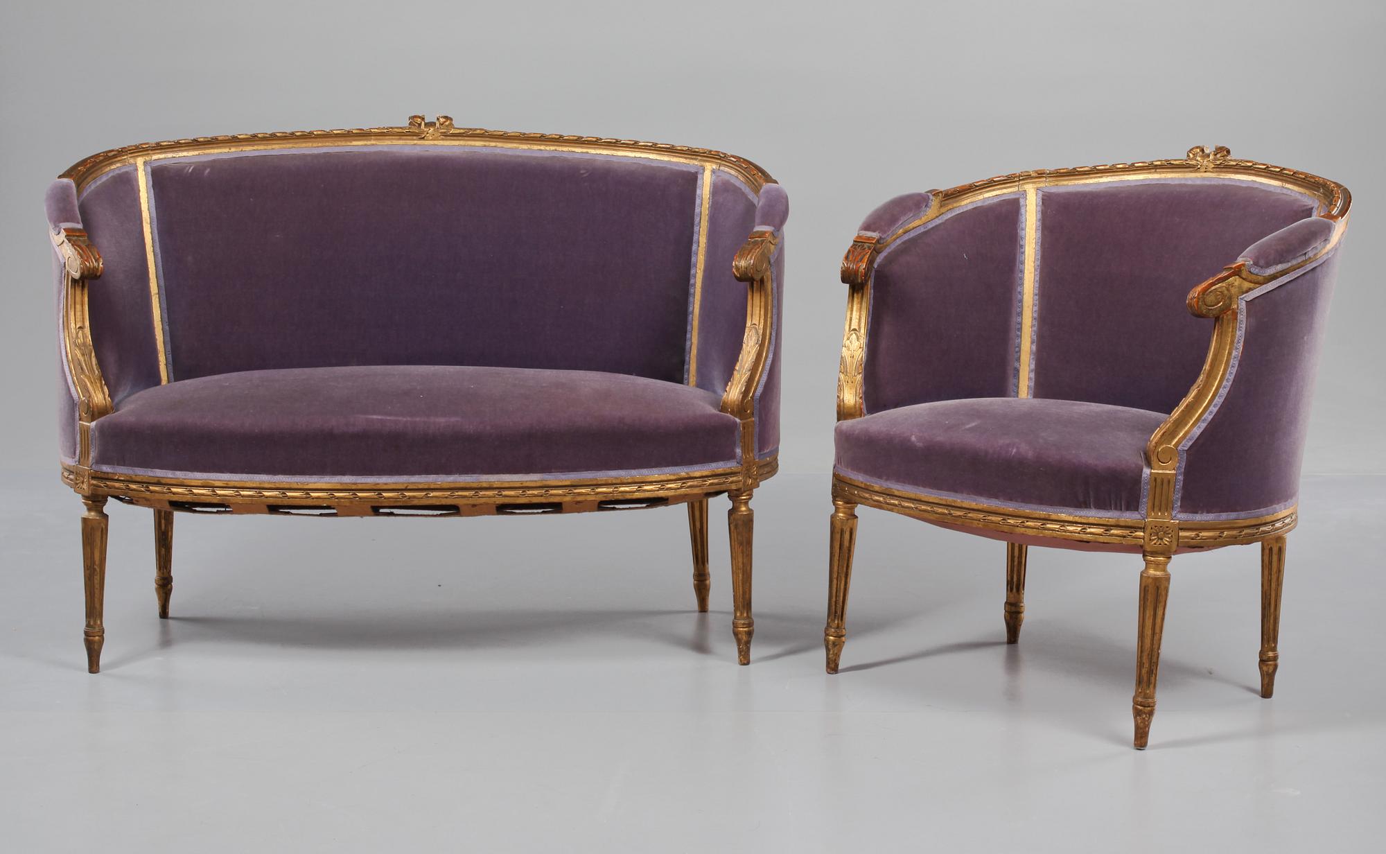 SALONGSMÖBEL, 4 delar, Louis XVI-stil, 1900-tal.