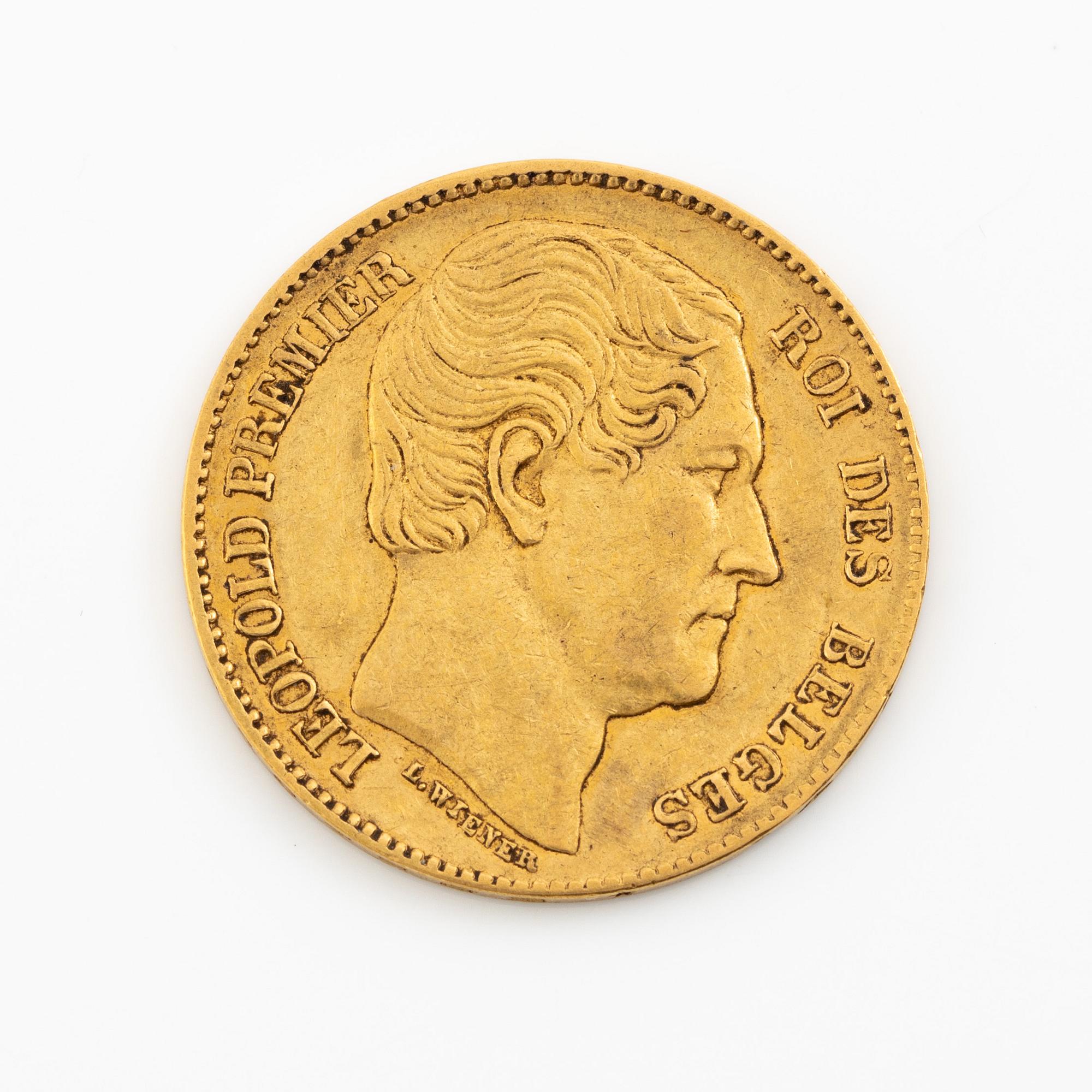 Gold coin Belgium, Leopold I, 20 Franc, 1865.