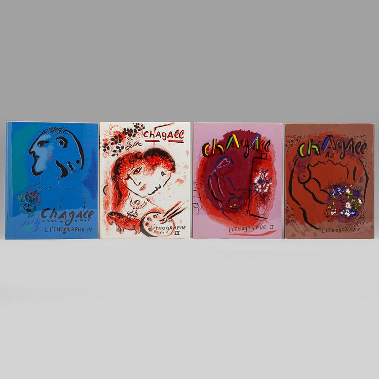 MARC CHAGALL, böcker, 4 st, "Chagall Lithograph I,II,III, IV", 1960-1974.