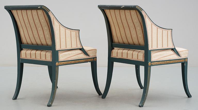 A pair of late Gustavian circa 1800 armchairs.