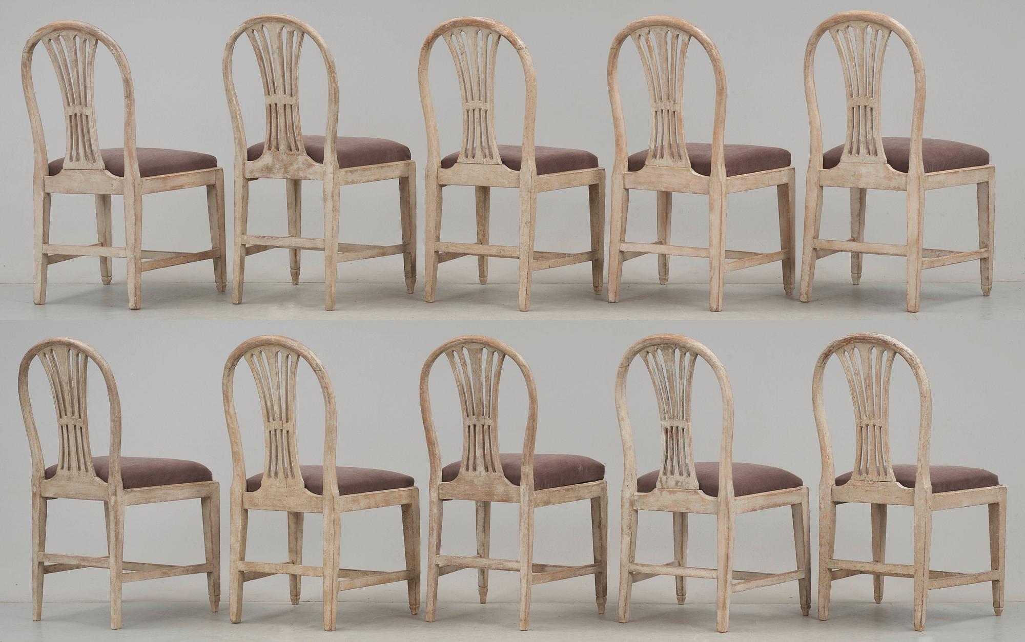 Ten late Gustavian late 18th century chairs.