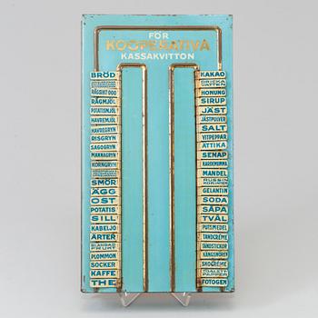 A tin box for purcheses and receipts, 1930's/40's.