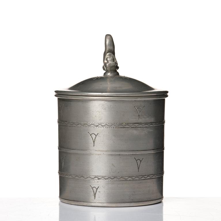 Estrid Ericson, a lidded pewter jar, Svenskt Tenn, Stockholm 1925, model A 42.