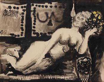 779. Olle Olsson-Hagalund, Model on the sofa.