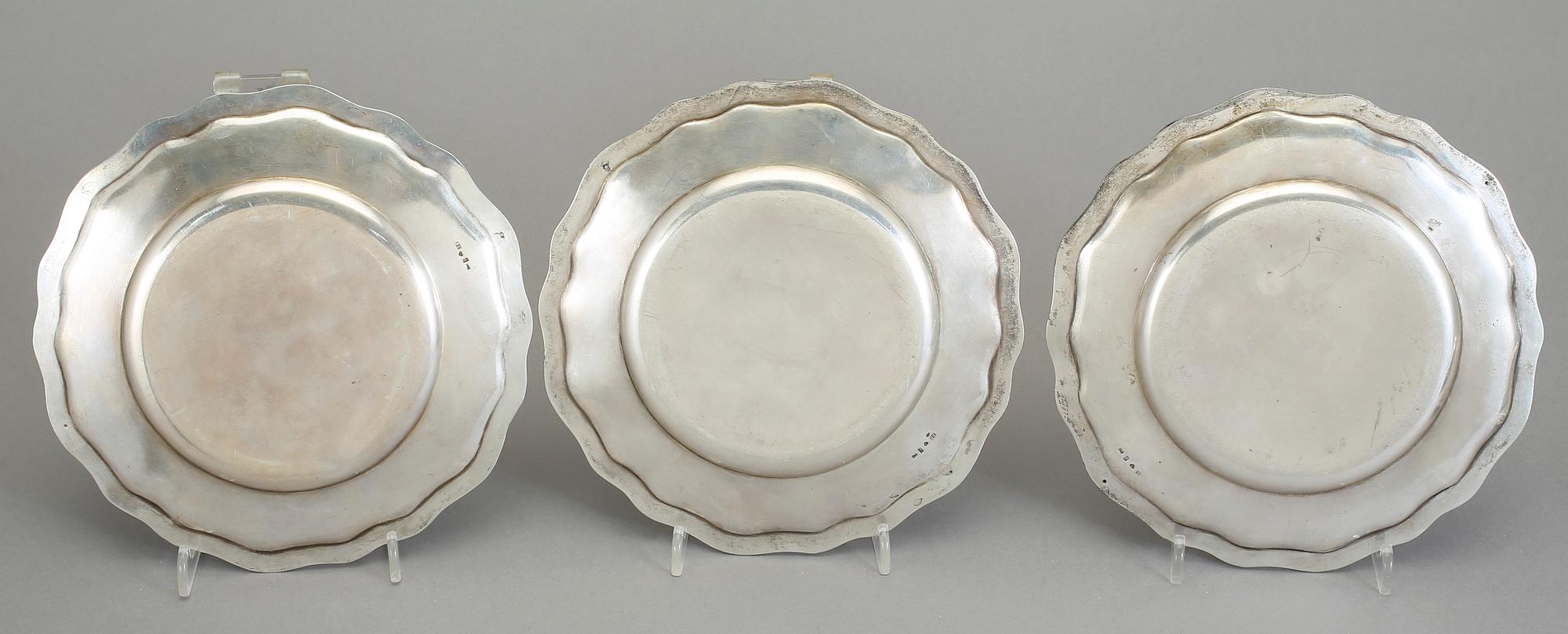 ASSIETTER, 6 st, silver, Bernt Erlandsson, Kristianstad 1909-10. Vikt tot ca 1083 gram.