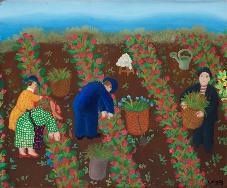 Lennart Jirlow, "Personer plockandes tulpaner" (People picking tulips).