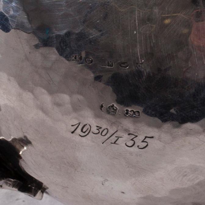 SOCKERSKÅL och GRÄDDSNÄCKA, silver, finska kontrollstämplar, Tyskland 1930-tal. Vikt 359,6 g.