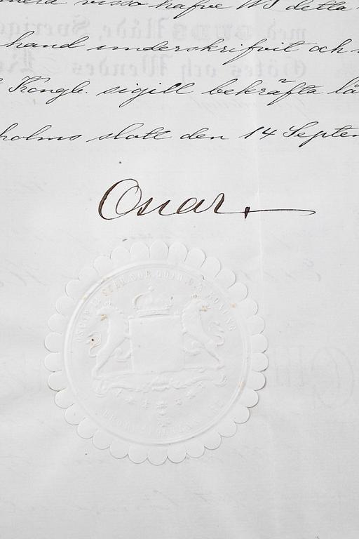 KUNGLIGT DOKUMENT SAMT 3 BÖCKER MED KUNGLIGA AUTOGRAFER, bla Oscar II av Sverige.