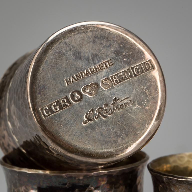 PUNSCHMUGGAR, 6 st, silver, Eric Råström, Stockholm, 1981. Total vikt ca 350 g.