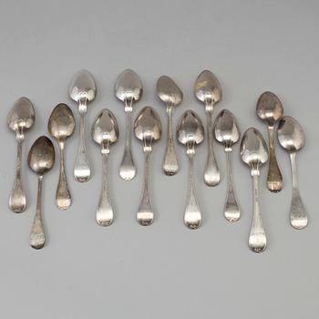 14 Swedish silver spoons from Gävle, 1838-73.