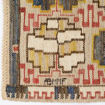 Märta Måås-Fjetterström, a textile, "Grodblad blå", flat weave, ca 41 x 74,5 cm, signed AB MMF.