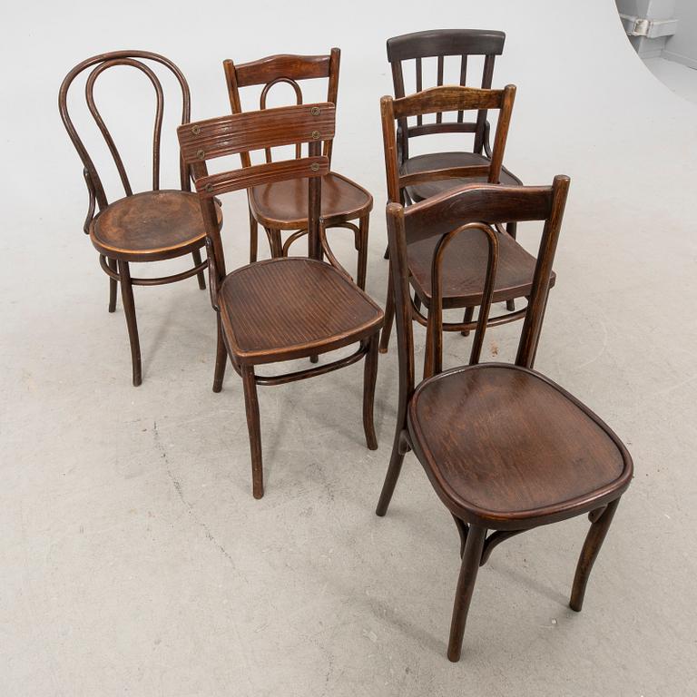 Six similar bent wood chairs from the first half of the 20th century.