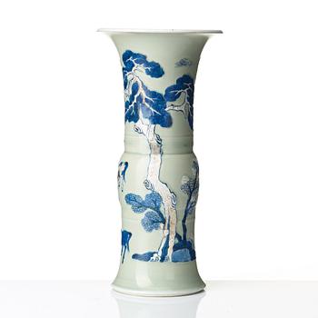 A celadon glazed blue and white vase, Qing dynasty, Kangxi (1662-1722).