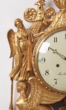 A late Gustavian giltwood cartel clock by J. Kock (royal watchmaker, active 1762-1803).