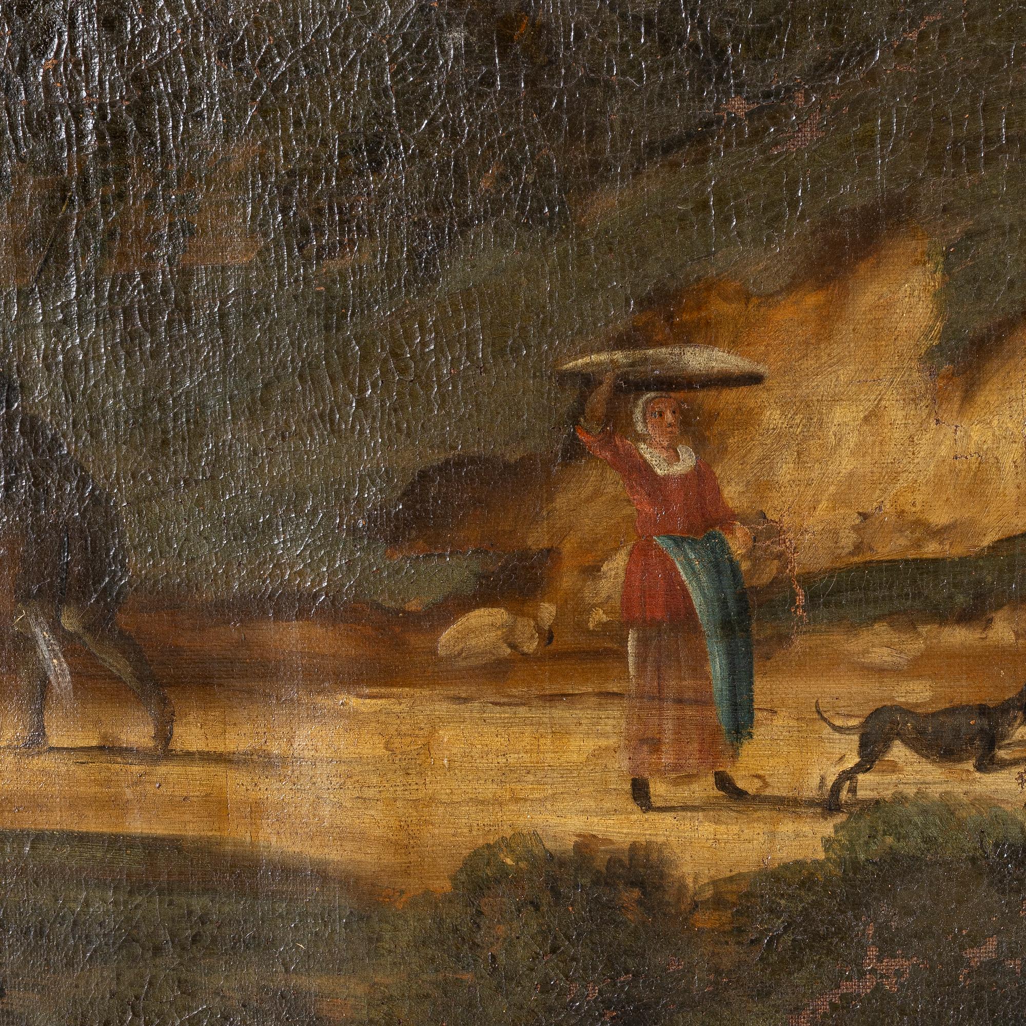Unknown artist, 18th century, Landscape with a wandering figure outside the city.