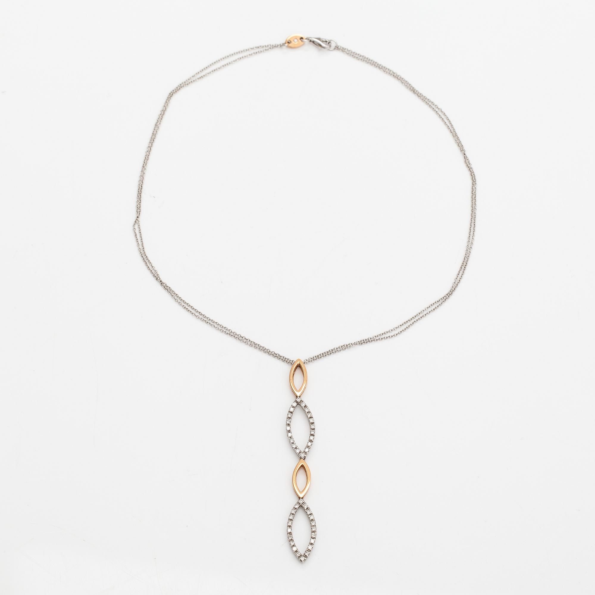 An 18K gold necklace with diamonds ca. 0.60 ct in total. Italy.