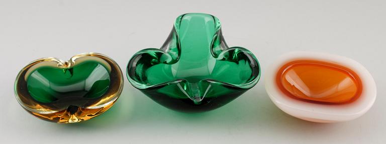 SKÅLAR, 3 st, glas, Murano, Italien, 1900-talets andra hälft.