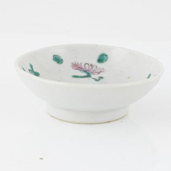 Box with lid, cup with lid, and bowl, porcelain, China, late Qing Dynasty, late 19th century.