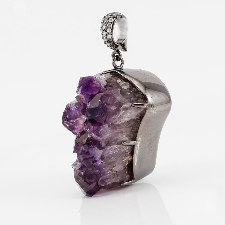 HÄNGE, silver, ametistkvarts och diamanter.