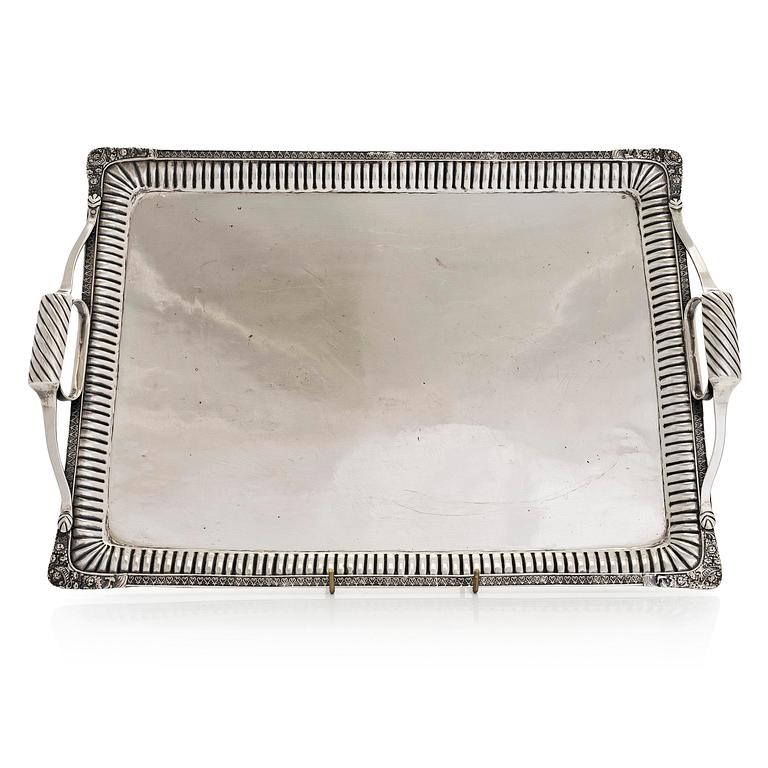 A silver tray, Saint Petersburg 1826. Unidentified maker's mark, Cyrillic M.F.