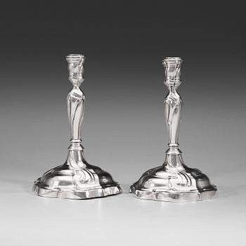 994. A pair of German silver candlesticks, marks possibly of Johann Jacob V Baur, Augsburg 1765-1767.