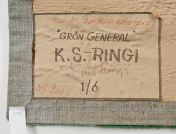 BILDMATTA. "Grön General". Tuftad och reliefklippt. 128 x 99,5 cm. Signerad KS  RINGI.
