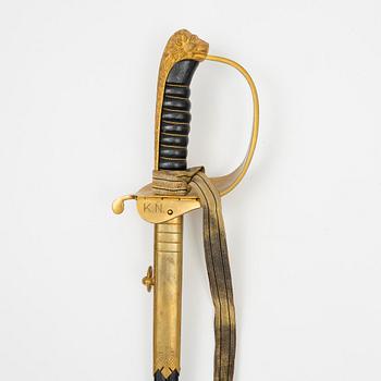 A Swedish naval officer's sword 1915 pattern with scabbard.