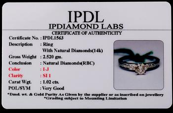 RING, 14 k vitguld, briljantslipade diamanter tot ca 1.00 ct.