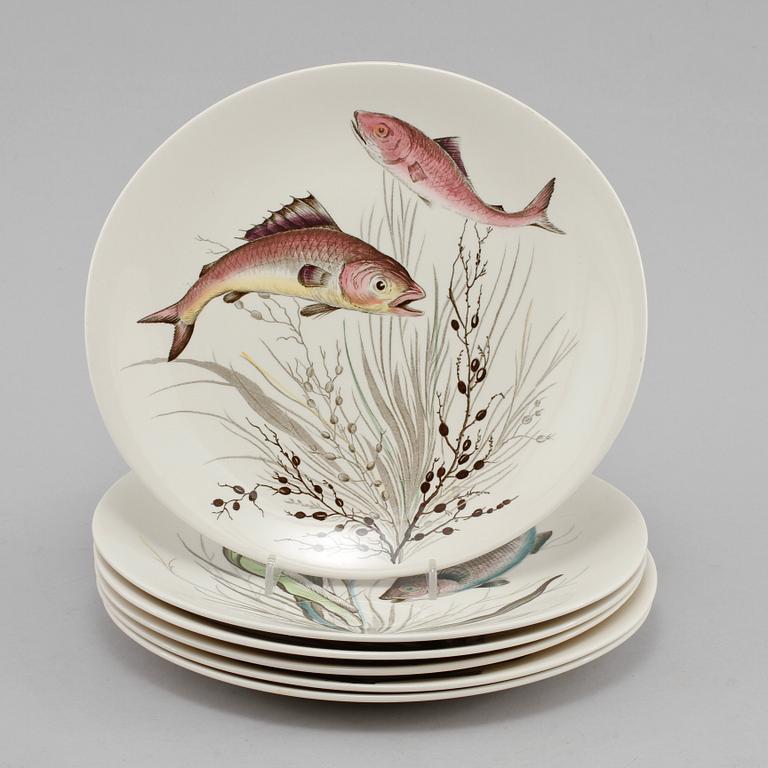 SERVISDELAR, 9 st, flintgods, "Fish", Johnson Bros, England, 1900-talets fjärde kvartal.