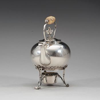 A Swedish 19th century silver tea-pot and stand, marks of Barkander & Söhrling, Linköping 1830.