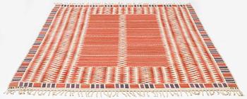 Barbro Nilsson, a carpet, 'Salerno röd', flat weave, c. 261 x 193 cm, signed AB MMF BN.