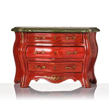 A painted miniature Rococo commode, later part of the 18th century.