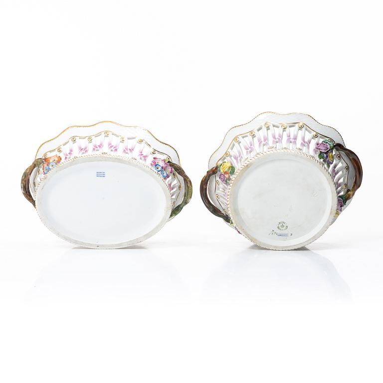 Royal Copenhagen, Two pierced bowls with dishes, 2 pcs, porcelain, Saxon flower, Denmark, 20th century.