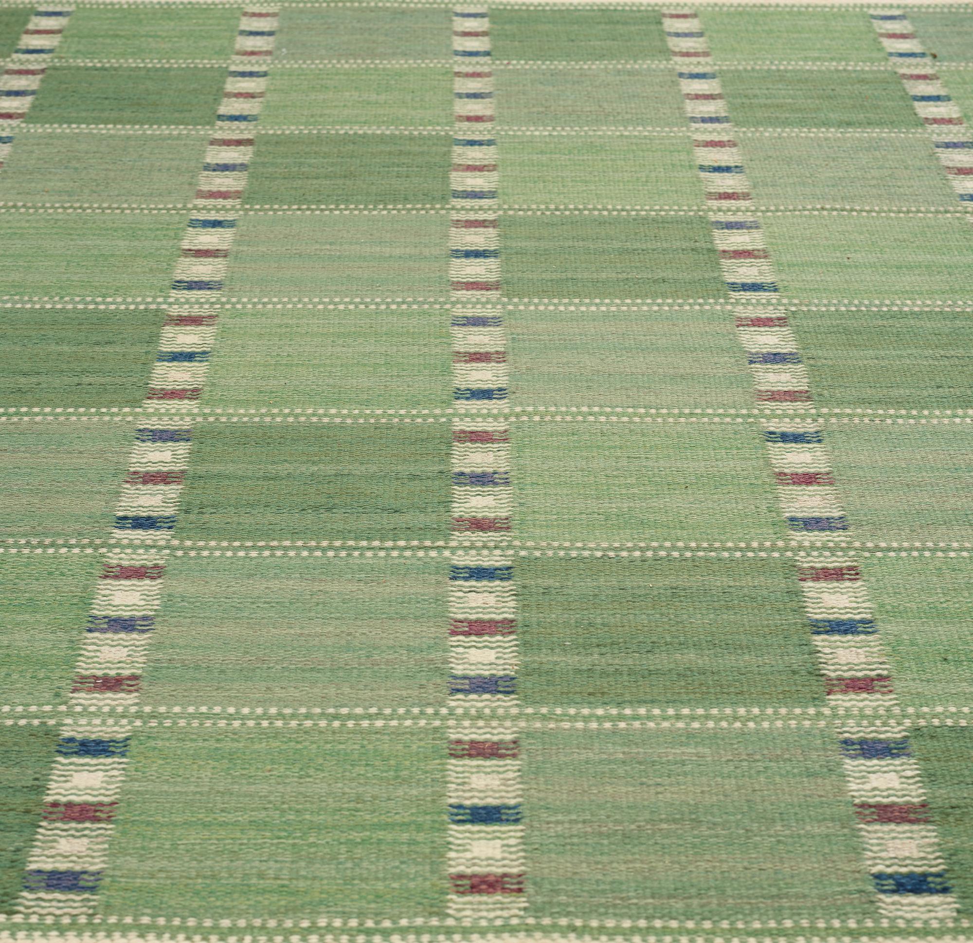 Barbro Nilsson, MATTA, "Falurutan grön I", rölakan, ca 194,5 x 159,5 cm, signerad AB MMF BN.