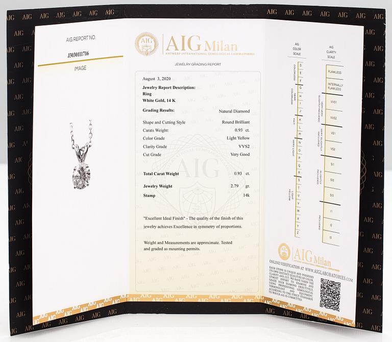 Halsband 14K vitguld, diamant ca 0.93 ct.