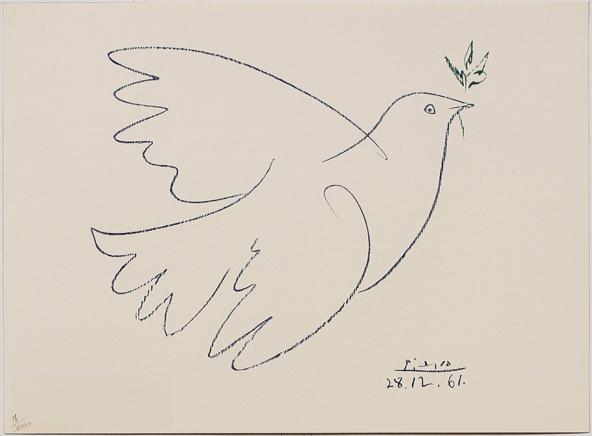 PABLO PICASSO, efter, litografier, 7 st, sign i trycket, numr 7/1000. Mappen dat 1974 och märkt 25 anniversaire du mouvement de la Paix.
