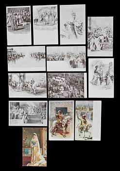 VYKORT, 13 st, Tsar Nikolaj II:s kröning i Moskva 1896. Tryckta i Tyskland.