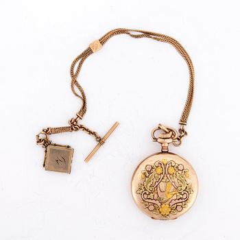 FICKUR, förgylld mässing, Hampden Watch Co, USA, ca 1900, med kedja.