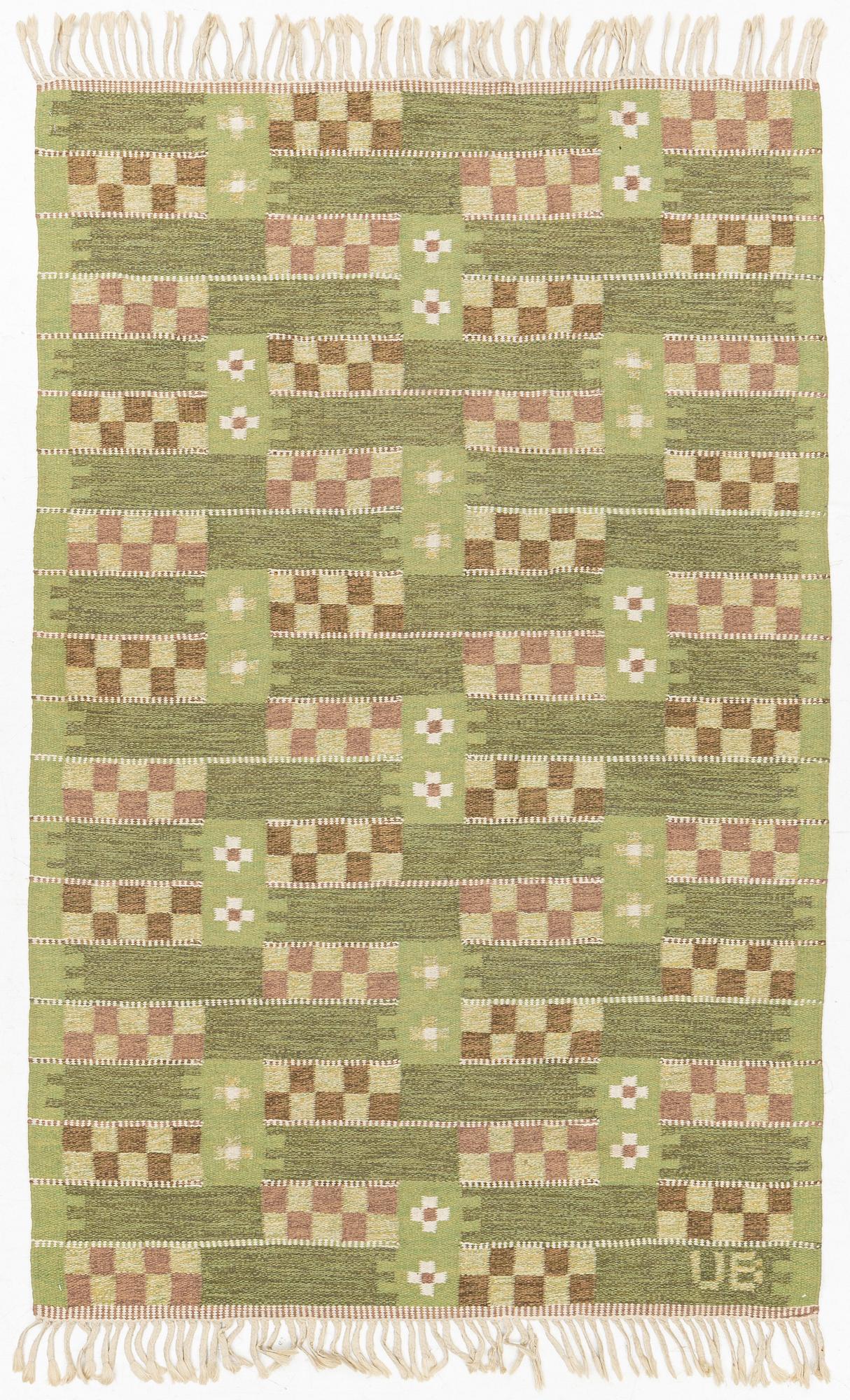 Ulla Brandt, matta, rölakan, sign UB,  1900-talets andra hälft. Ca 205 x 130 cm.