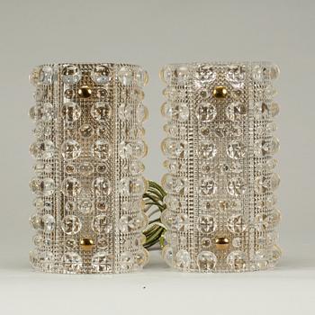 VÄGGLAMPOR, ett par, Orrefors, Carl Fagerlund, 1900-talets mitt.