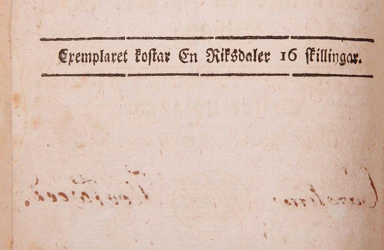 KOKBOK, "Hjelpreda i hushållningen för unga fruentimer" av C. Warg, tolfte upplagan Stockholm 1809.