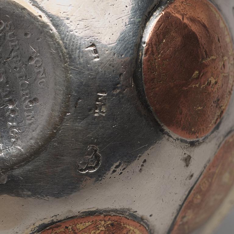 A Swedish 18th century parcel-gilt tumbler with copper coins, mark of Mikael Hammberg, Harnosand (-1758-1789(1790)).