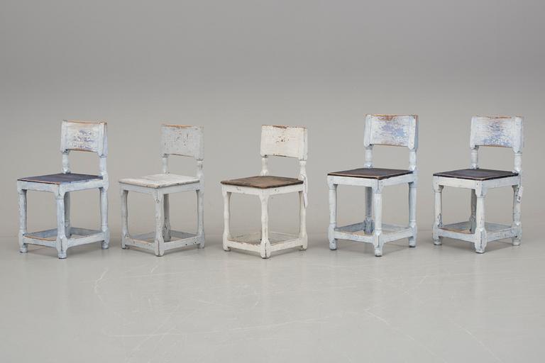 STOLAR, 5 stycken, provinsarbeten i barock, 1700-/1800-tal.