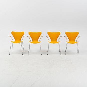 Arne Jacobsen,  a group of four model 'Seven' chairs, Fritz Hansen, Denmark, dated 2001.