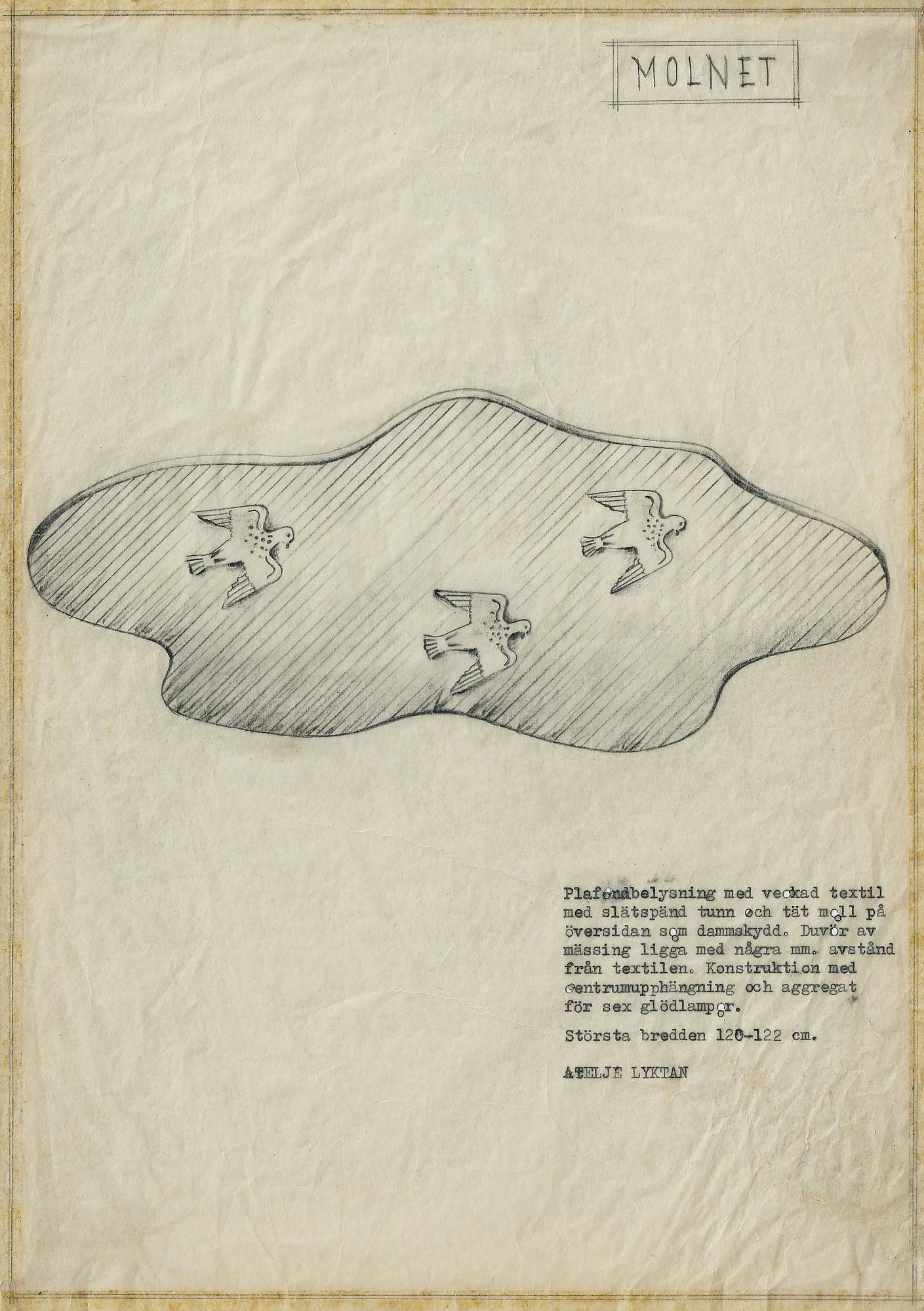 Hans Bergström, plafond, "Molnet", ateljé Lyktan, Åhus, 1940-50-tal.