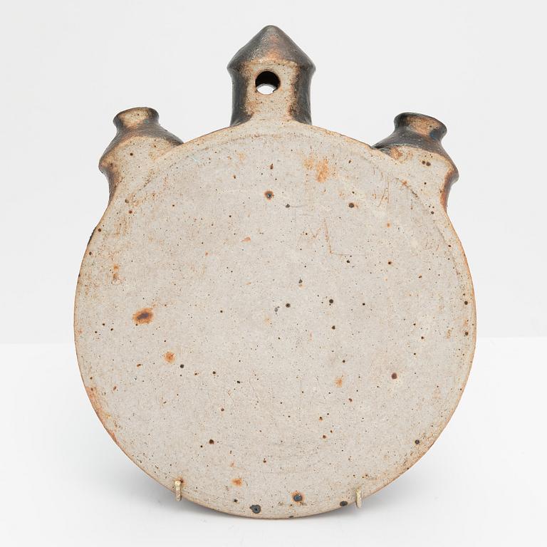 Francesca Mascitti-Lindh a ceramic pilgrim's bottle/sculpture, signed FML Arabia.